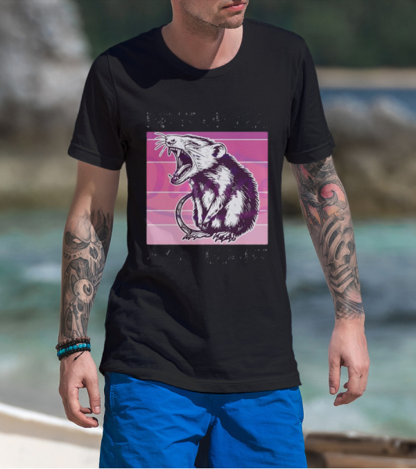 First Of All I’m A Delight Sarcastic Possum Yawning Sketch On Pink T-Shirt