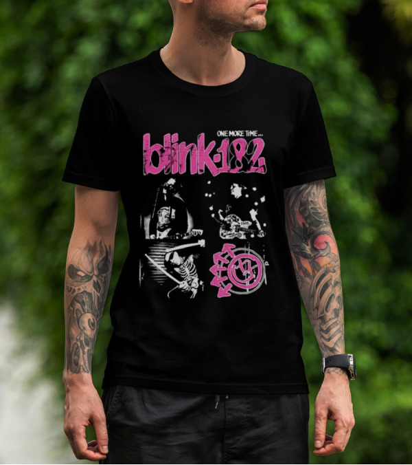 Blink-182 One More Time Part 2 Band Image With Pink Logo And Symbols T-Shirt
