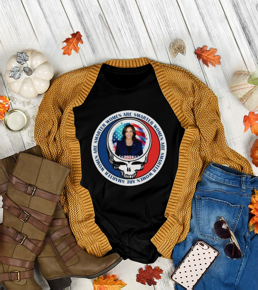 Women Are Smarter Kamala 2024 Deadhead America Flag T-Shirt