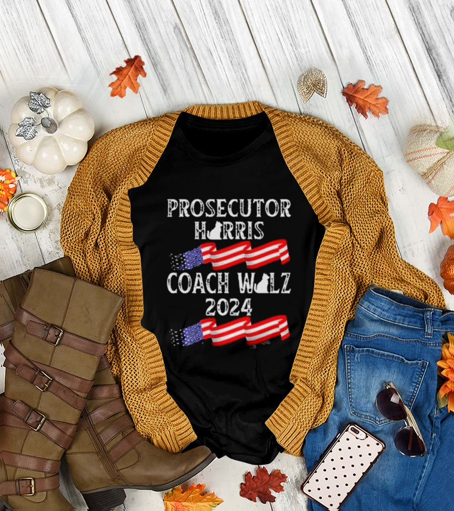 Prosecutor Harris Coach Walz 2024 American Flag Cats T-Shirt