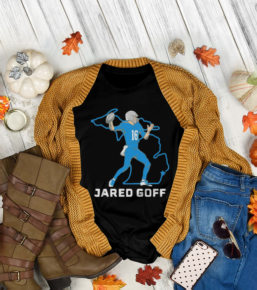 Jared Goff Detroit Football Star Quarterback Michigan Outline T-Shirt