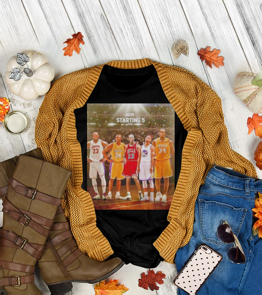 Best Starting 5 Ever LeBron Kobe Michael Steph Shaquille Basketball Legends T-Shirt