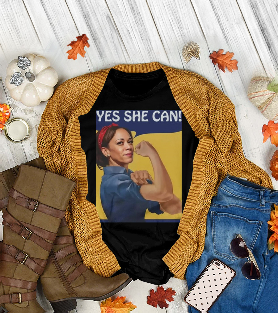 Kamala Harris Yes She Can 2024 Rosie the Riveter T-Shirt