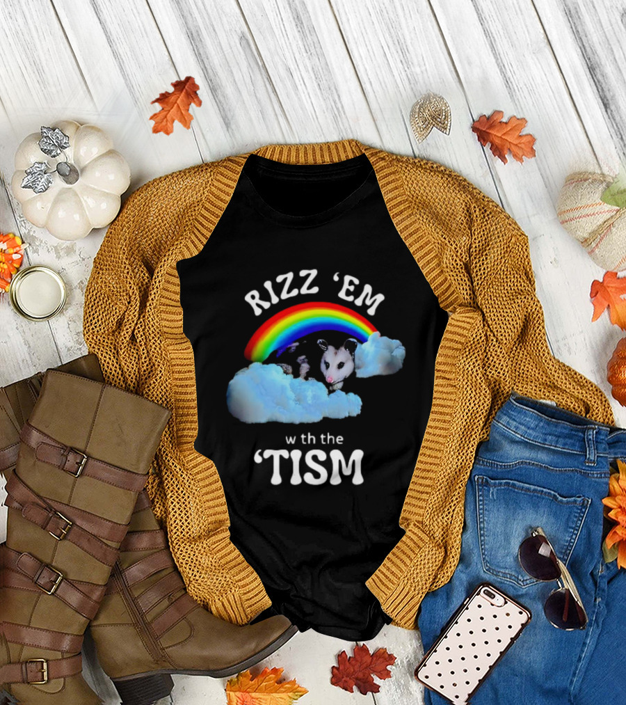 Rizz 'Em with the Tism Opossum Rainbow Clouds T-Shirt