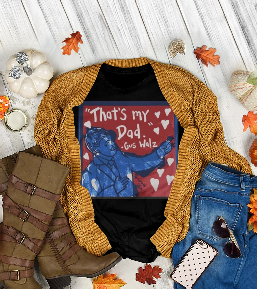 Gus Walz That's My Dad 2024 Blue and Red Portrait Hearts T-Shirt