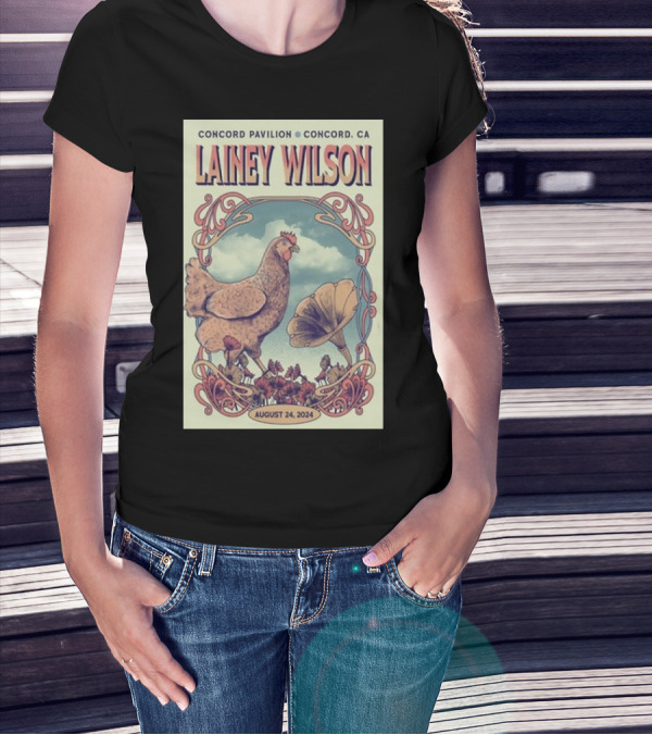 Lainey Wilson Concord Pavilion CA August 24 2024 Tour Chicken And Flowers Art Deco T-Shirt