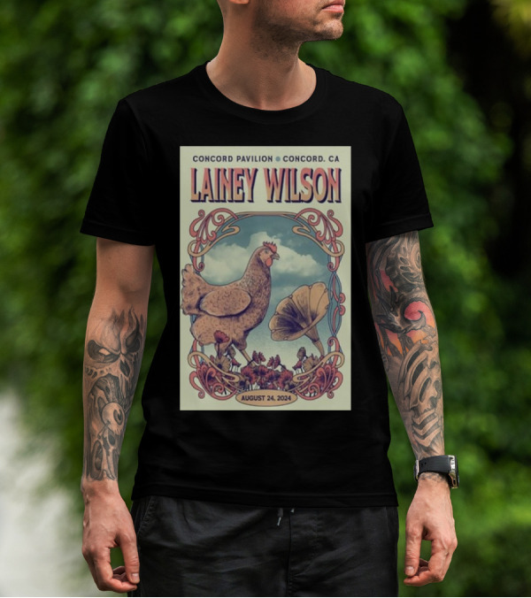 Lainey Wilson Concord Pavilion CA August 24 2024 Tour Chicken And Flowers Art Deco T-Shirt