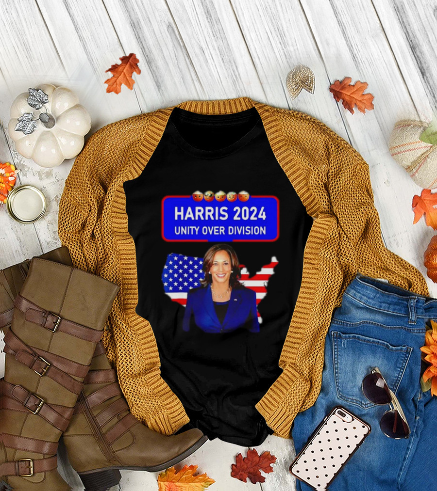 Harris 2024 Unity Over Division USA Flag Emoticons T-Shirt