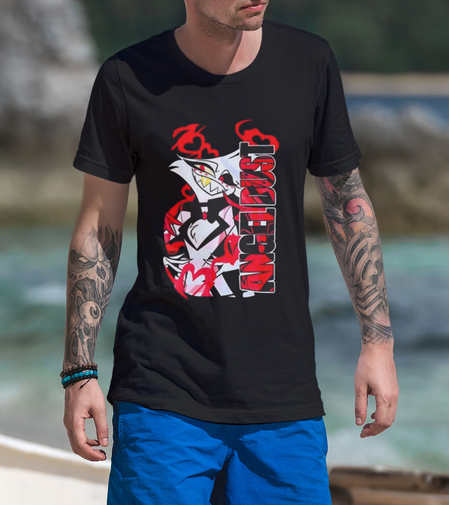 Hazbin Hotel Angel Dust Character With Red Flames T-Shirt