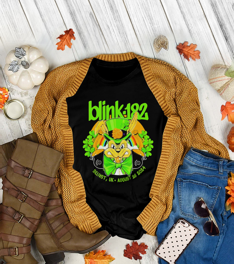 Blink 182 Belfast UK August 26 2024 Shamrock Rabbit T-Shirt