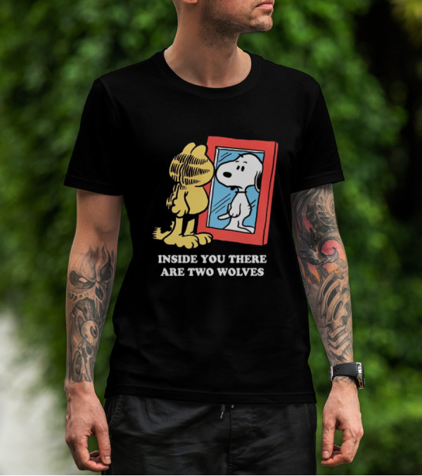 Garfield Inside You There Are Two Wolves Snoopy Reflection T-Shirt
