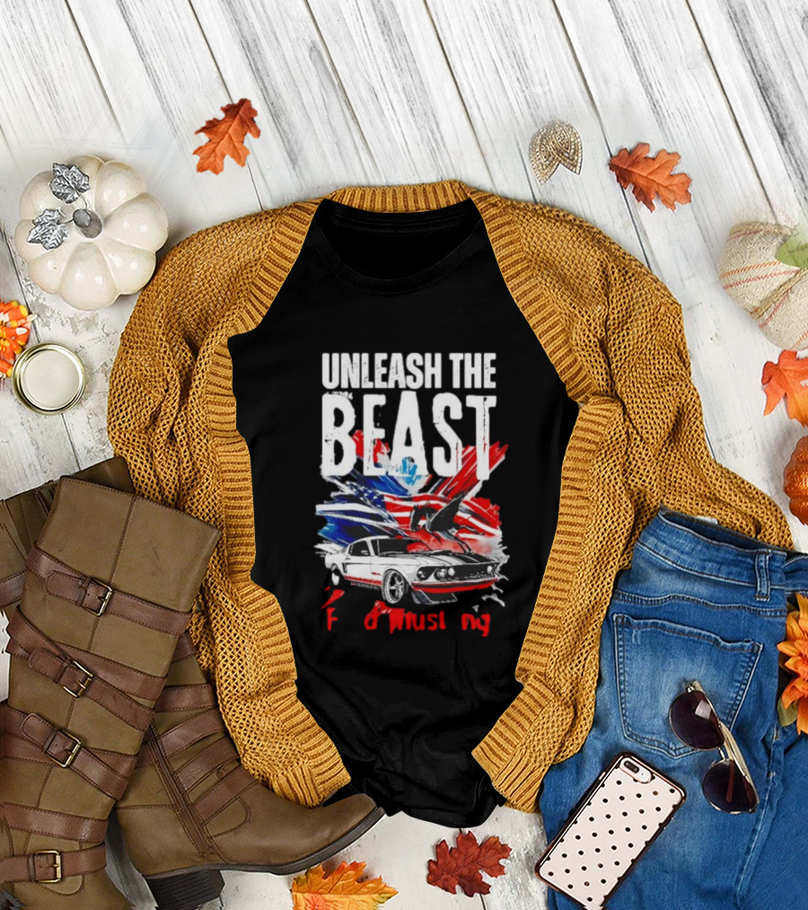 Unleash The Beast Ford Mustang American Flag Eagle T-Shirt