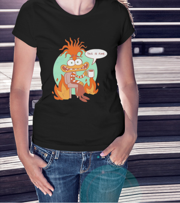 Anxiety Inside Out 2 This Is Fine Fire Cartoon T-Shirt