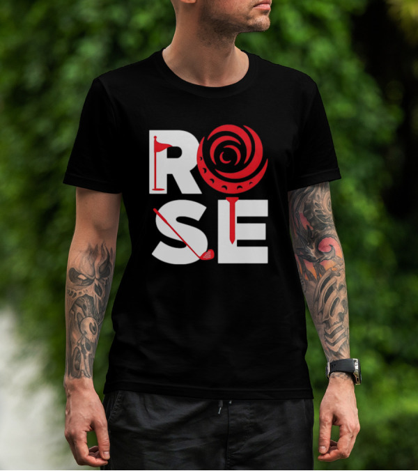 Rose Golf Flag Swirl Iconic Stacked Letters T-Shirt