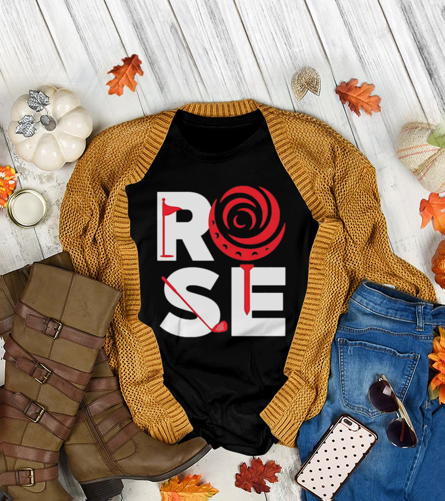 Rose Golf Flag Swirl Iconic Stacked Letters T-Shirt