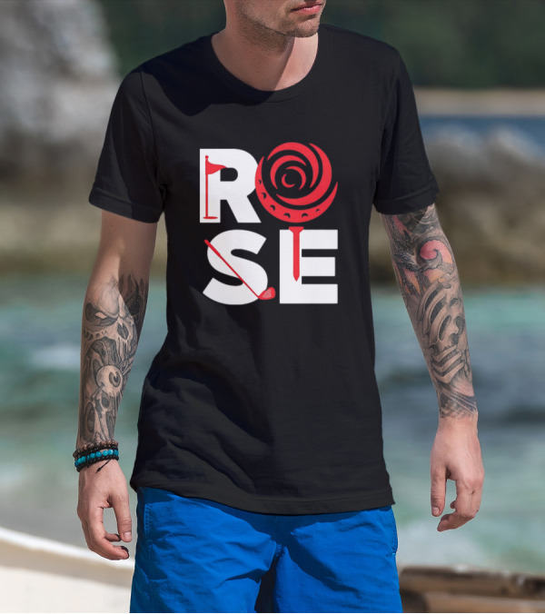 Rose Golf Flag Swirl Iconic Stacked Letters T-Shirt