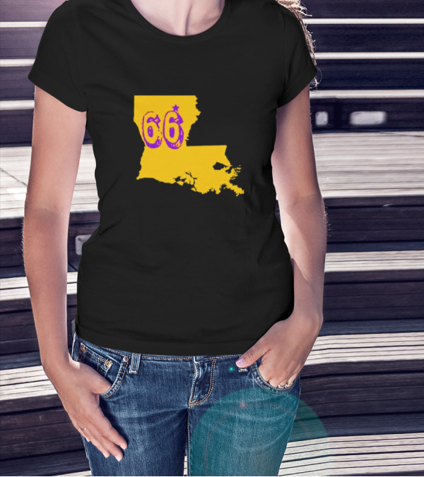 Louisiana State 66 Will Campbell LSU Tigers Map Outline T-Shirt