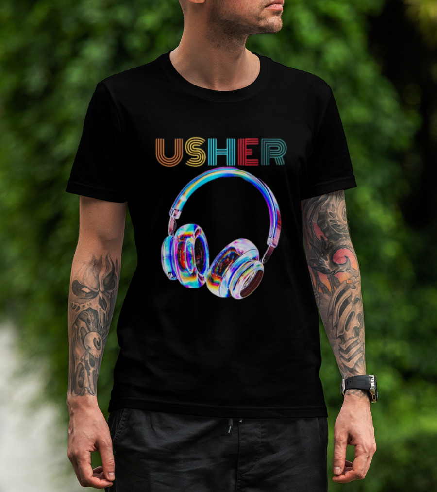 USHER Vintage Headphone Hiphop Music Fan T-Shirt