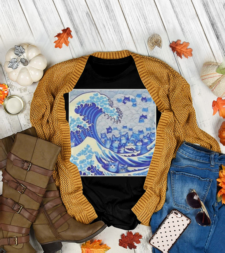 Blue Cats Wave for Kamala Harris Hokusai T-Shirt