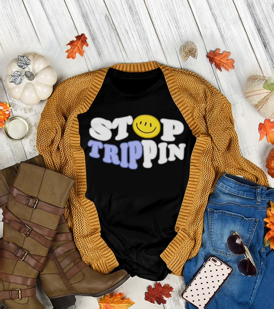 Stop Trippin Smiley Face Icon Typography T-Shirt