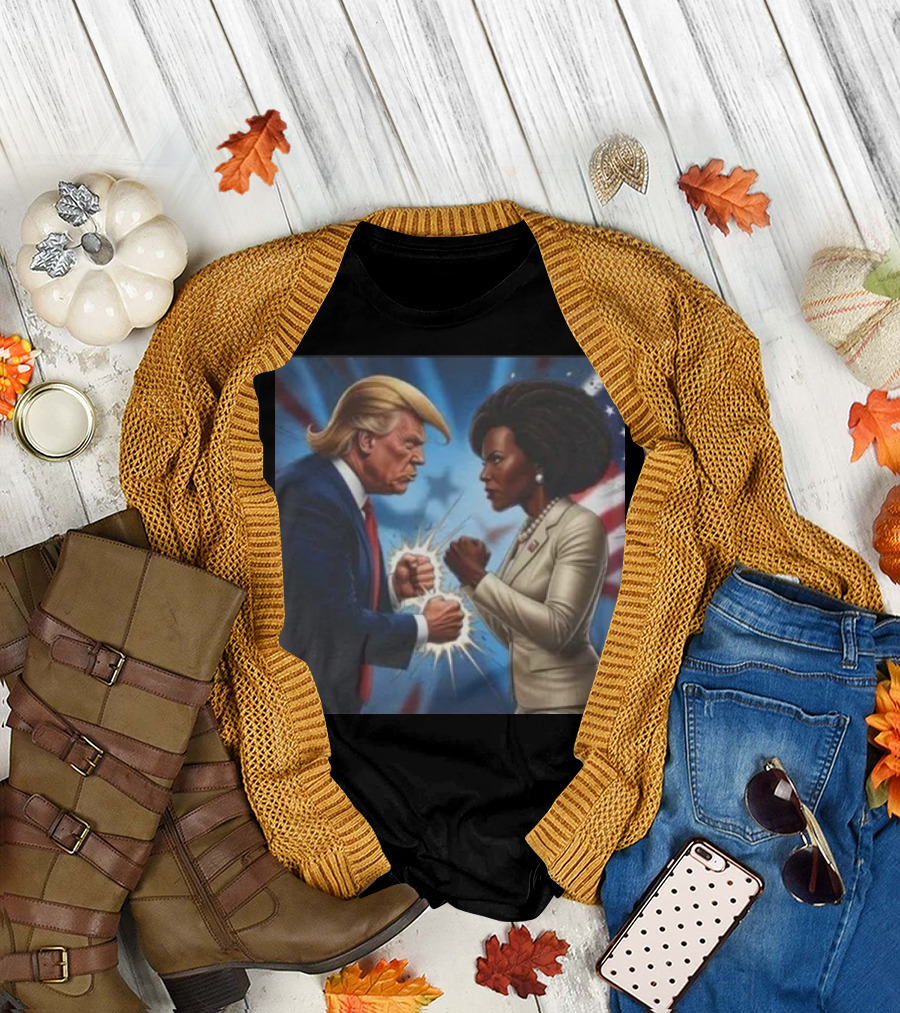Donald Trump Vs Kamala Harris 2024 Showdown with Patriotic Background T-Shirt