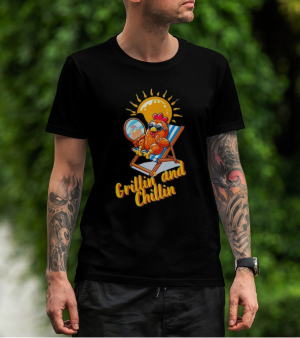 Grillin And Chillin Cool BBQ Chicken Sun Lounger Vibes T-Shirt