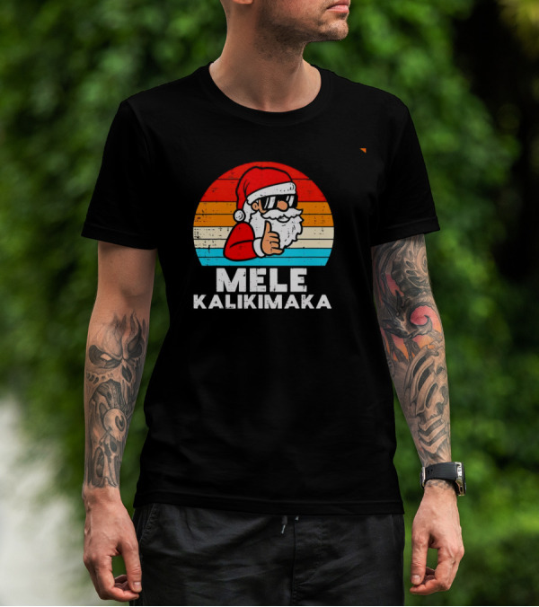 Santa Mele Kalikimaka Christmas Vintage Retro Sunset Thumbs Up T-Shirt