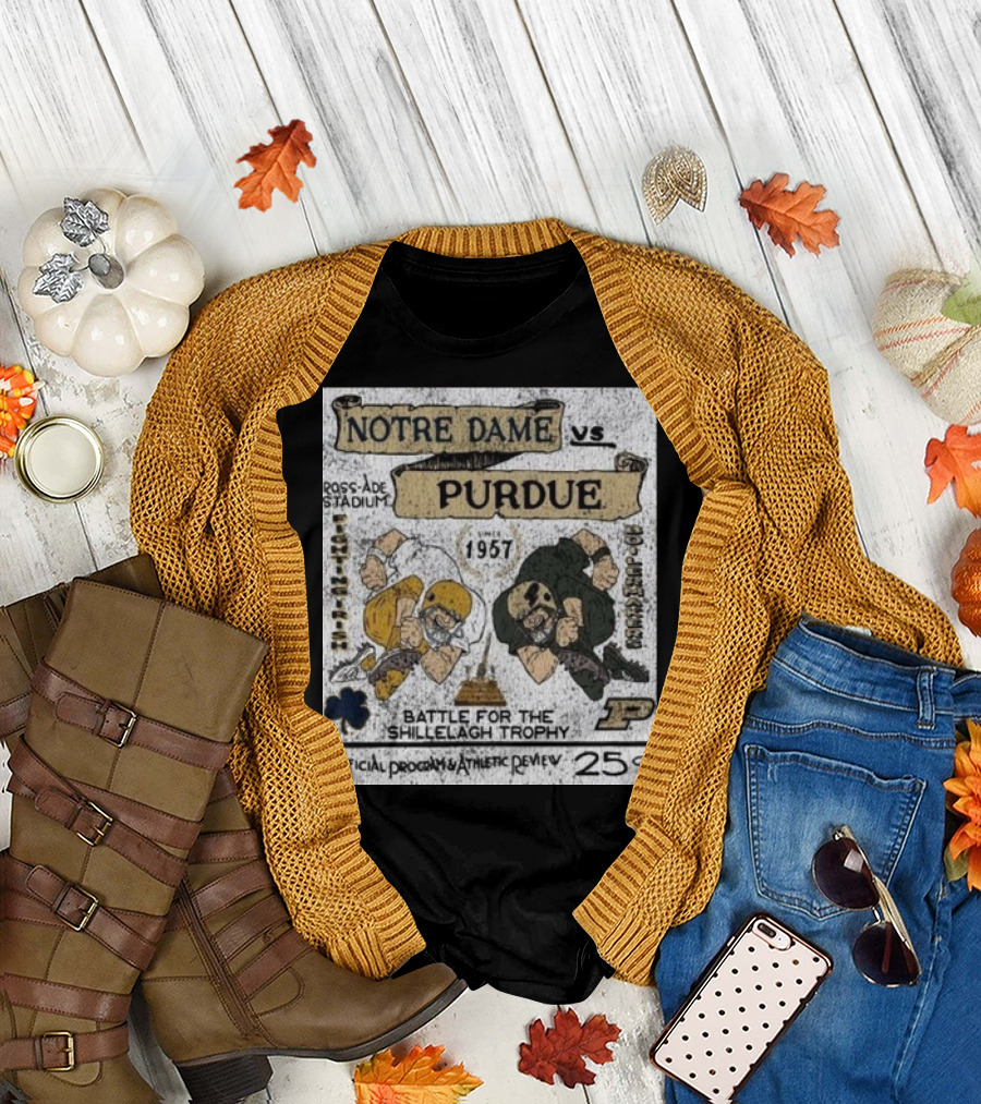 Notre Dame vs Purdue 1957 Ross-Ade Stadium Battle for the Shillelagh Trophy Official Program Athletic Review T-Shirt