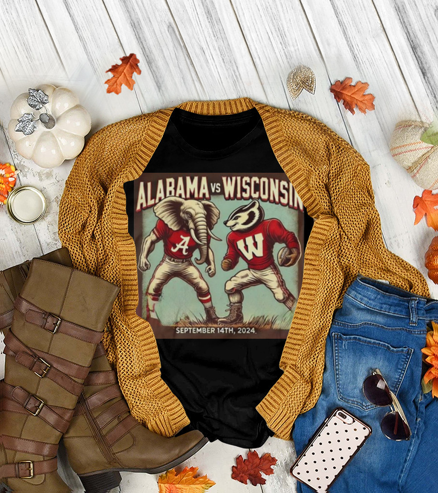 Alabama Crimson Tide vs Wisconsin Badgers Retro 60s Comic Mascots Football Showdown September 14th T-Shirt