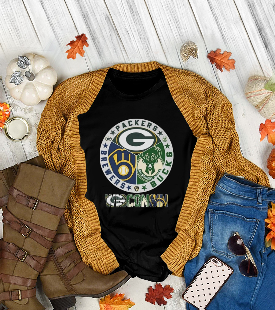 Green Bay Packers Milwaukee Brewers Milwaukee Bucks Wisconsin T-Shirt