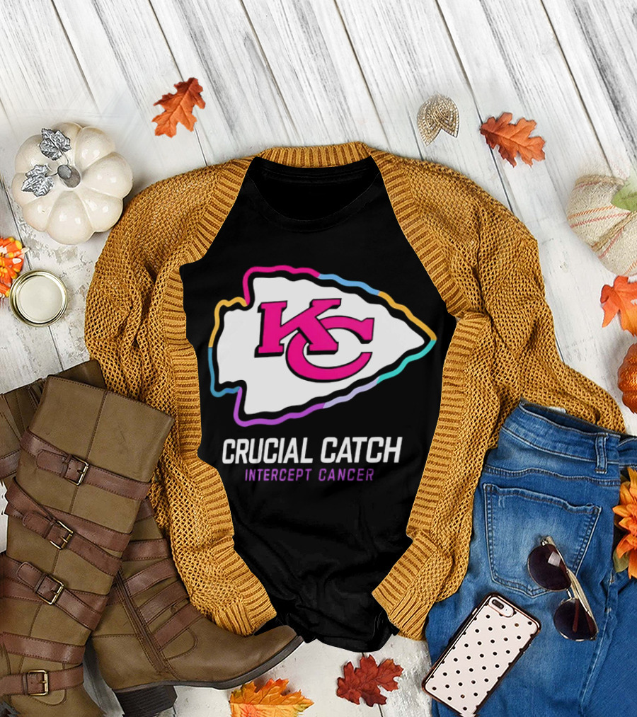 Kansas City Chiefs KC Crucial Catch Intercept Cancer 2024 NFL T-Shirt