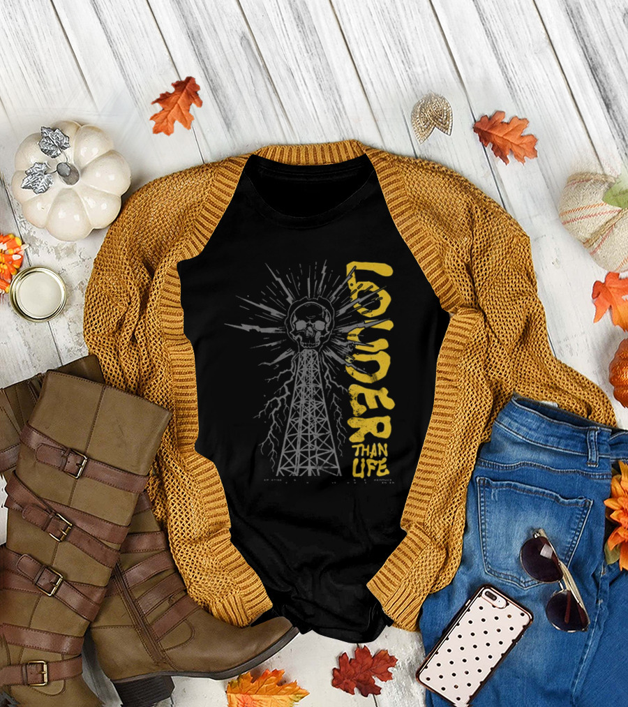 Louder Than Life Skull Broadcast Tower Lightning T-Shirt