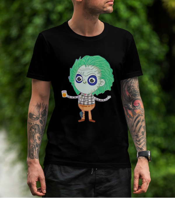 Beetlejuice Ghost Exorcist Cartoon Character With Drink T-Shirt