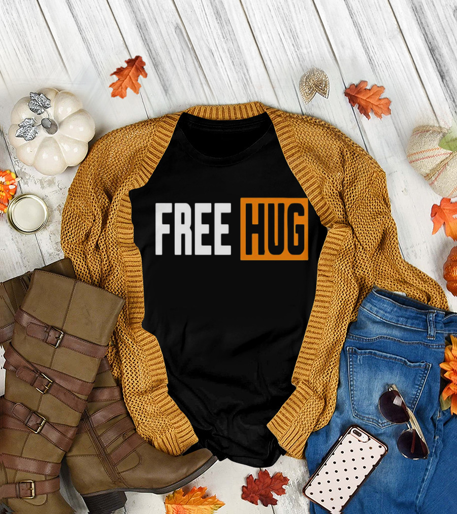 FREE HUG Logo Text with Orange Background Block T-Shirt