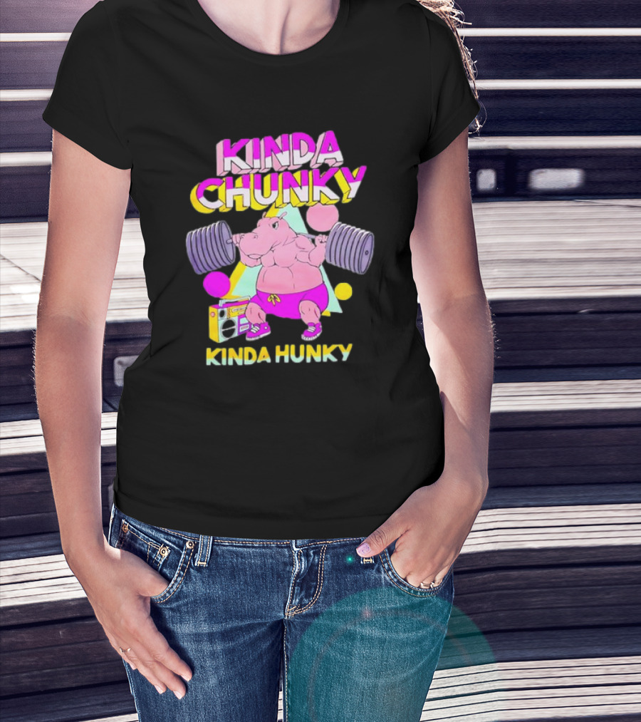 Kinda Chunky Kinda Hunky Hippo Bodybuilding Gym Cartoon Boombox T-Shirt