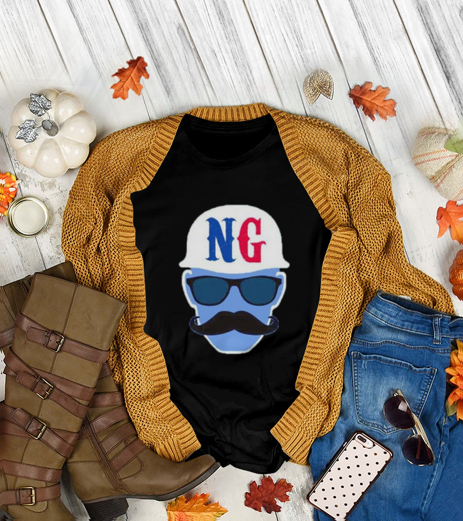 NG Not Gaetti NG Logo Blue Mustache and Sunglasses T-Shirt