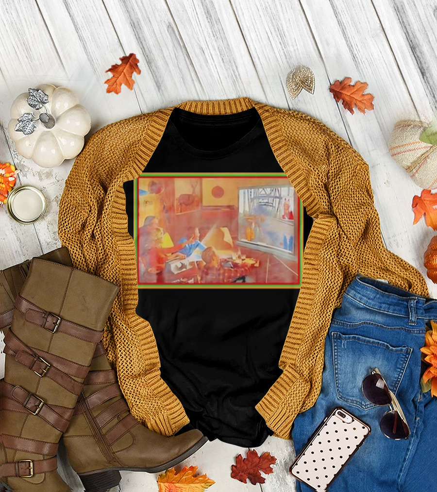 Pewdiepie Bridge Incident Retro Meme Watercolor Family Scene T-Shirt
