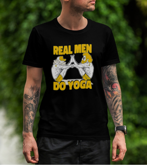 Real Men Do Yoga Cartoon Exercise Training T-Shirt