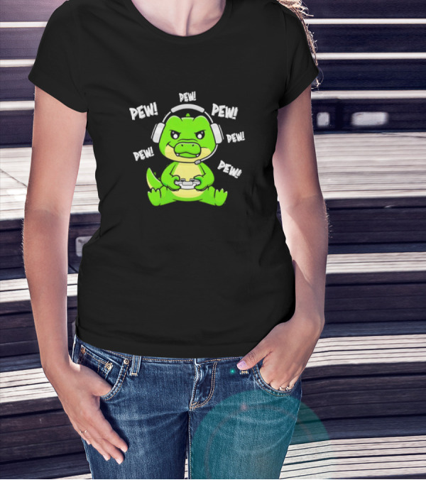Alligator Crocodile Gamer Pew Pew Pew Headset Controller T-Shirt