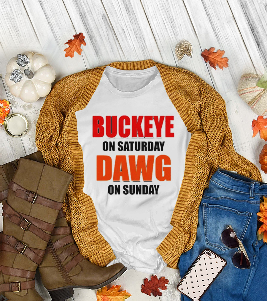 Buckeye On Saturday Dawg On Sunday Cleveland Ohio State Football Tailgate T-Shirt