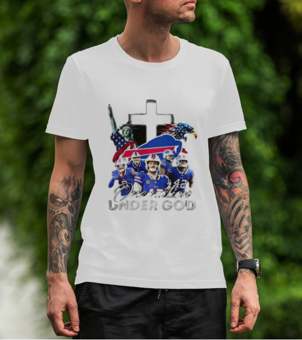 Buffalo Bills One Nation Under God American Flag Eagle Cross Statue Of Liberty Football Players T-Shirt
