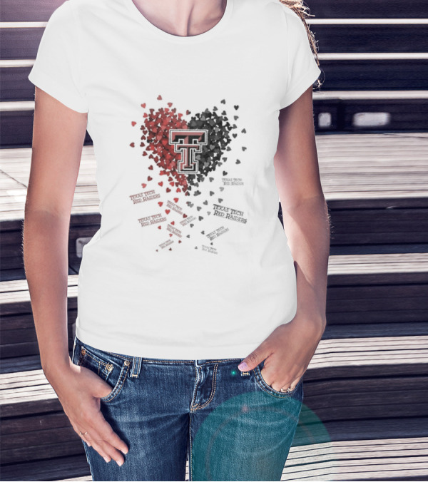 Heart Of Texas Tech Red Raiders With Iconic Double T Logo And Hearts T-Shirt