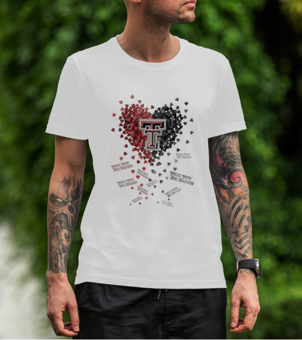 Heart Of Texas Tech Red Raiders With Iconic Double T Logo And Hearts T-Shirt