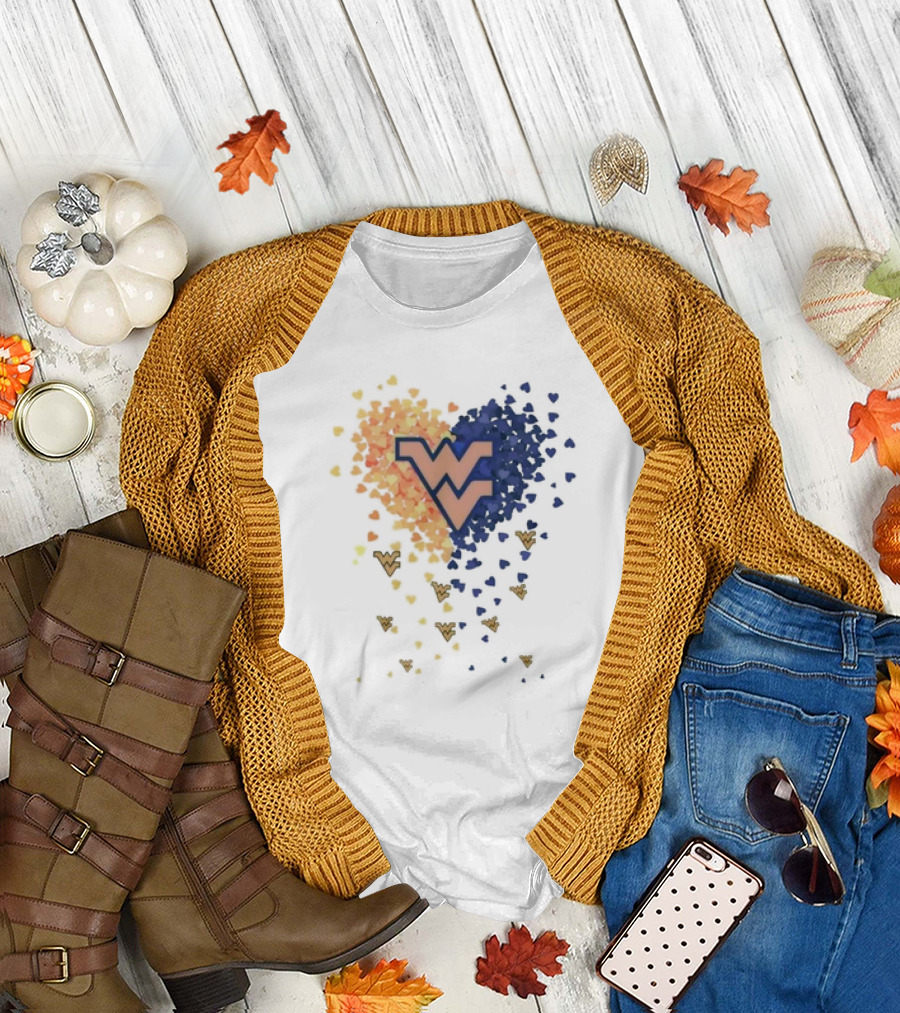 Heart Full of West Virginia Mountaineers WV Logo and Colorful Hearts T-Shirt