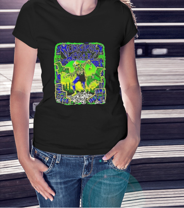 Municipal Waste Radioactive Creature With Toxic Barrels And Green Bats T-Shirt