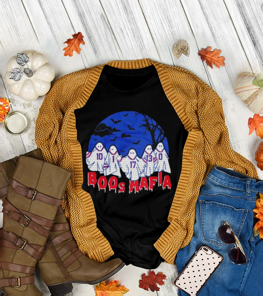Buffalo Bills Boos Mafia Halloween Ghost Players with Bats and Trees T-Shirt