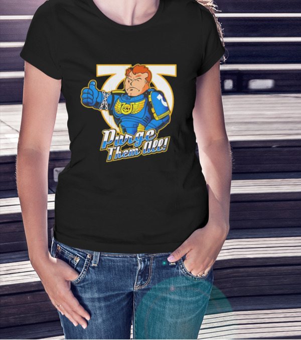 Demetrian Titus Warhammer 40K X Vault Boy Purge Them All Iconic Crossover Mashup T-Shirt