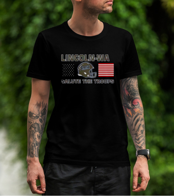 Lincoln-Way East Salute The Troops Helmet American Flag T-Shirt