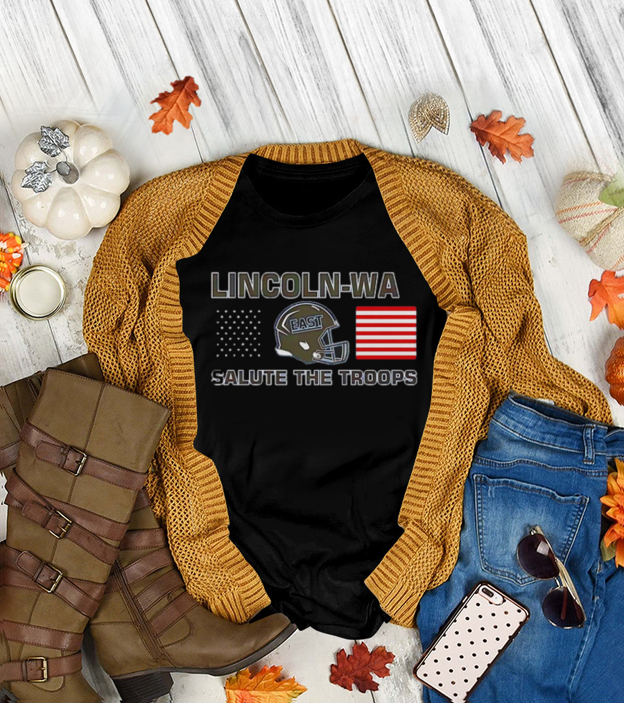 Lincoln-Way East Salute the Troops Helmet American Flag T-Shirt