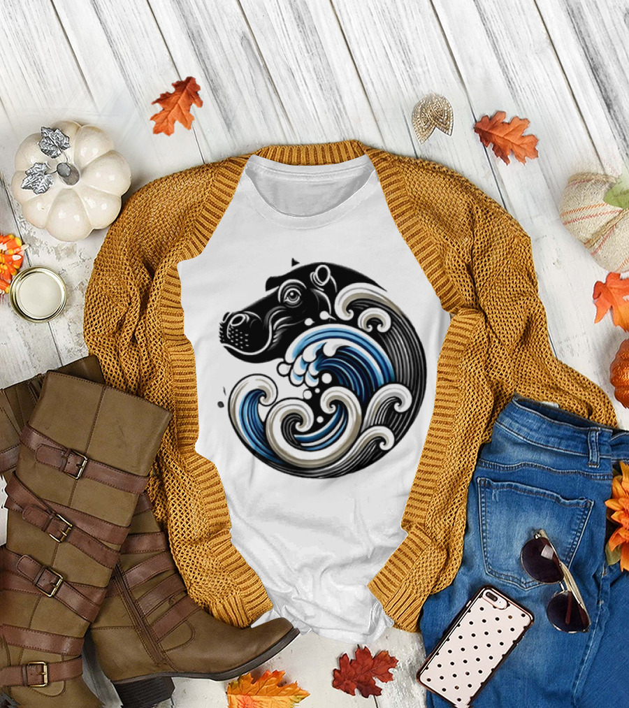 Funny Blue Wave Hippo Moo Deng T-Shirt